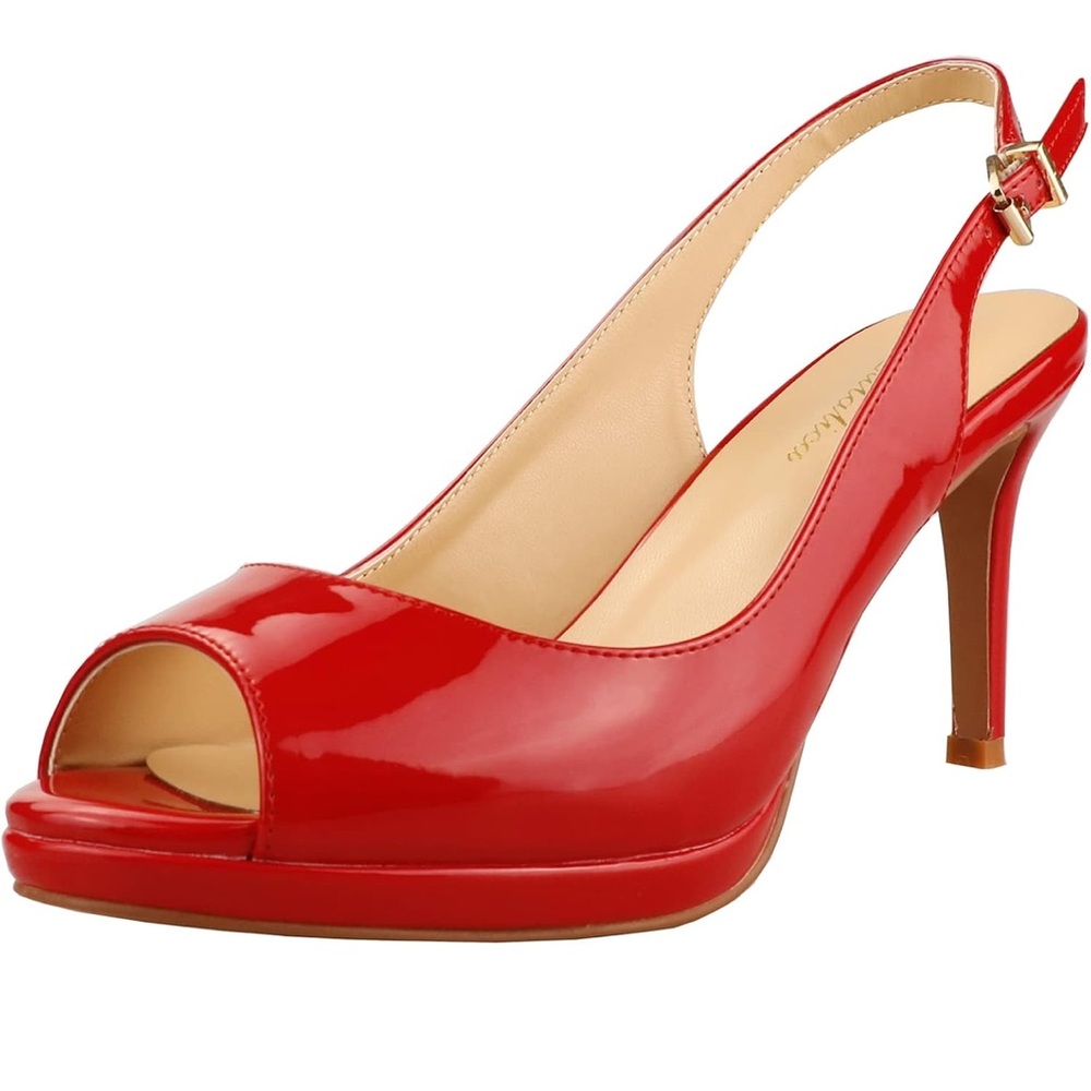 Patent Leather Platform High Heel Slingback Sexy Peep Toe Stiletto Pumps